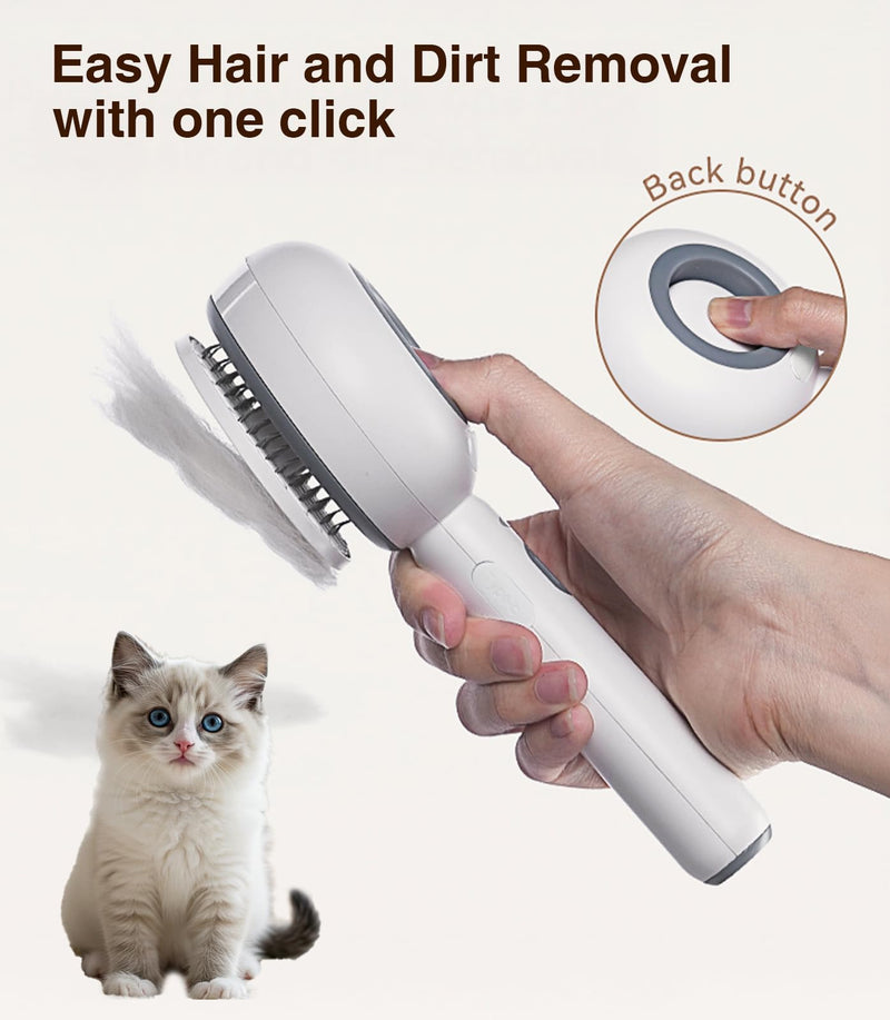Cat Steam Brush for Shedding, 4-in-1 Self-Cleaning Cat Brush with Water Spray & Release Button, Anti-Static Massage Comb, 500mAh Rechargeable, IPX7 Waterproof Pet Grooming Tool for Cats & Dogs, White Spray White - PawsPlanet Australia