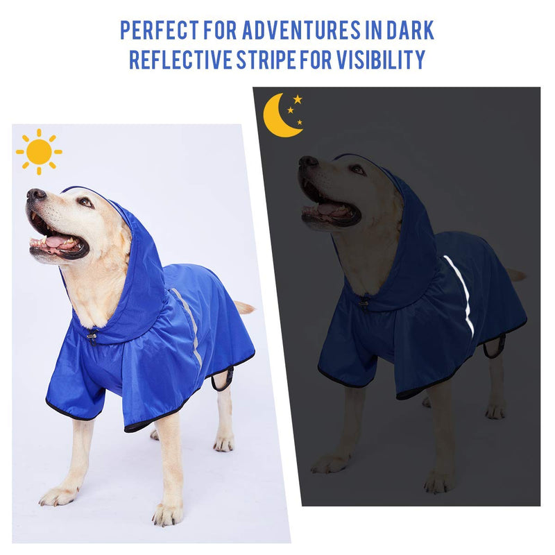 Dog Rain Jacket Raincoat with Adjustable Belly Strap and Leash Hole - Hoodie with Reflective Strip - Waterproof Slicker Lightweight Breathable for Medium Large Dogs - Easy to Wear, Blue 6XL 6XL (Back: 31")