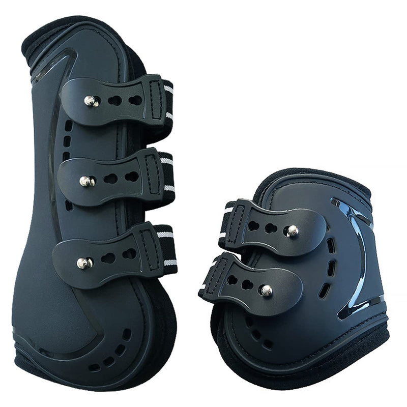 Horse Boots Open Front Jumping Tendon Sport Boots, Hind Fetlock Boots, Secure Leg Protection, Classic Breathable Equine Supplies, Set of 4 Medium Black - PawsPlanet Australia
