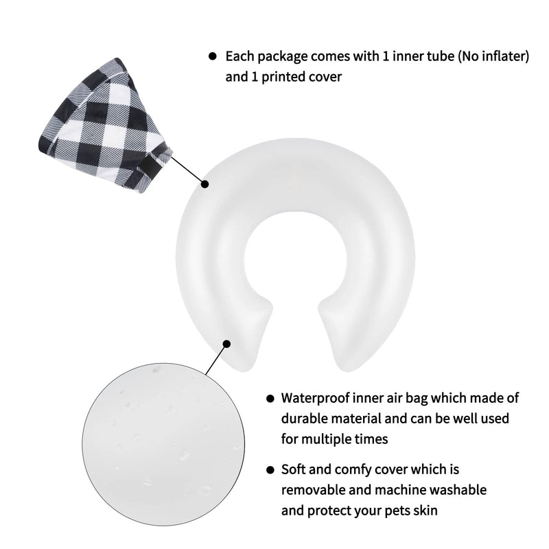 CuteBone Inflatable Dog Neck Donut with Removable Soft Fleece Covers for Small/Medium/Large Dogs and Cats After Surgery GWB03XL Black white plaid X-Large - PawsPlanet Australia