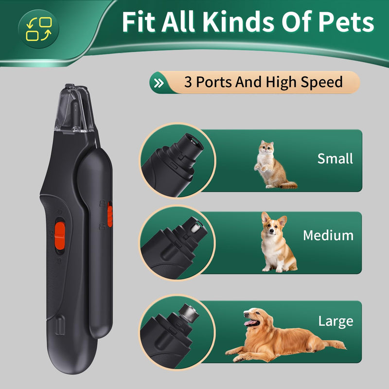 2-in-1 Dog Nail Grinder & Dog Nail Clippers Trimmers for Large Medium Small Dogs Cats Pets Claw Trimmer Quick Sensor and Safety Guard USB Rechargeable with 2 LED Lights (Black) Black - PawsPlanet Australia