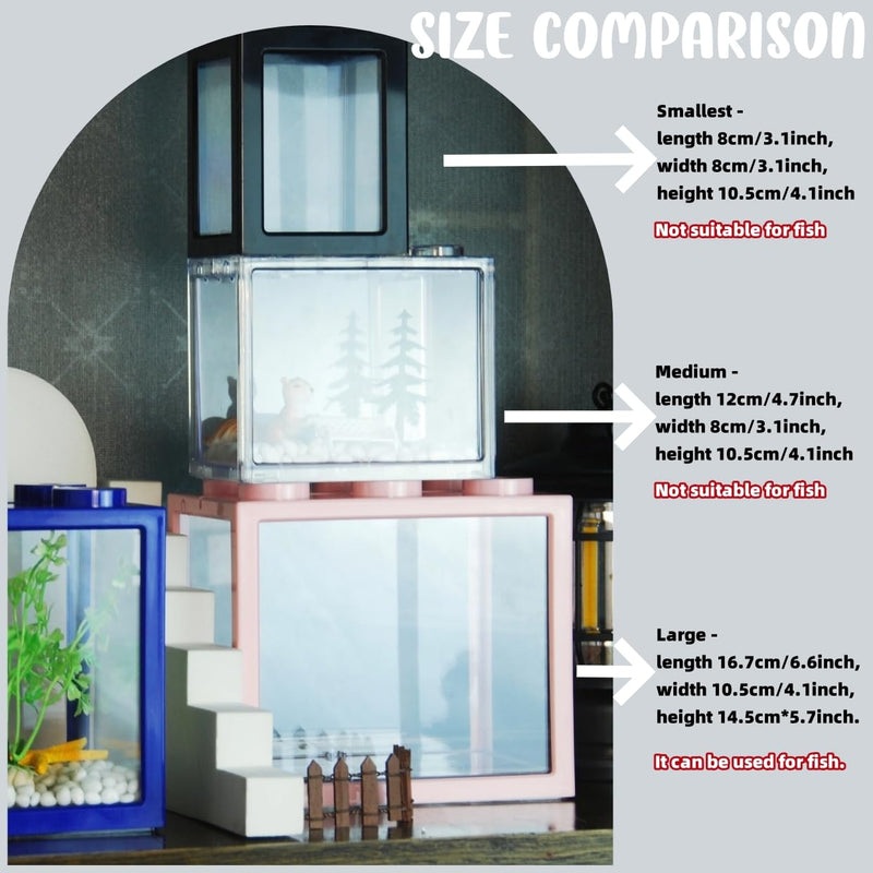 Small Sea Monkey Tank, Stackable Mini Betta Fish Tank Tinny Aquarium Kit with Aquarium Gravel, Moss Ball Tank Shrimp Tank 0.27 Gallon Acrylic Cube Fish Bowl for Shrimp Snails Pink - PawsPlanet Australia