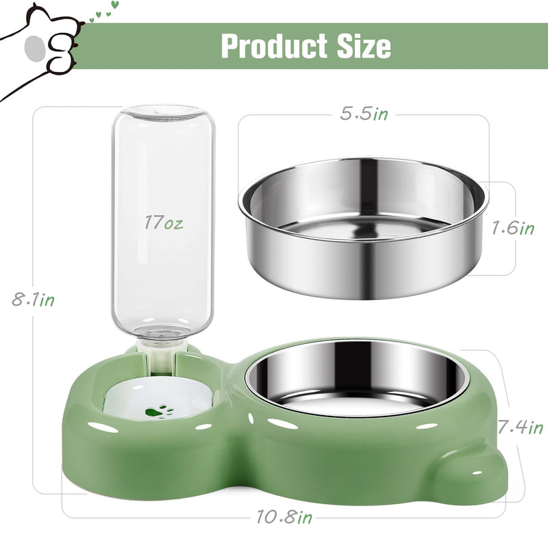 Dog Bowls, Cat Food and Water Bowl Set with Water Dispenser and Stainless Steel Bowl for Cats and Small Dogs - Green - PawsPlanet Australia