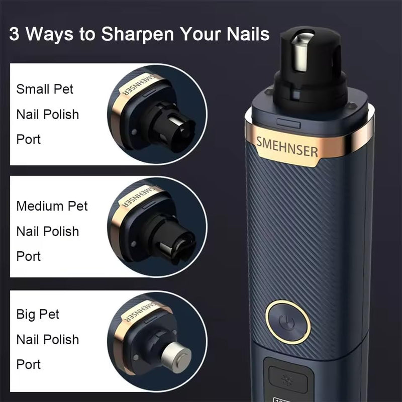 Electric Dog Nail Grinder with 3-Speed Adjustment, USB-C Rechargeable Pet Nail Trimmer for Small, Medium, Large Dogs and Cats, Low Noise and Vibration, LED Lights, LCD Speed Display - PawsPlanet Australia