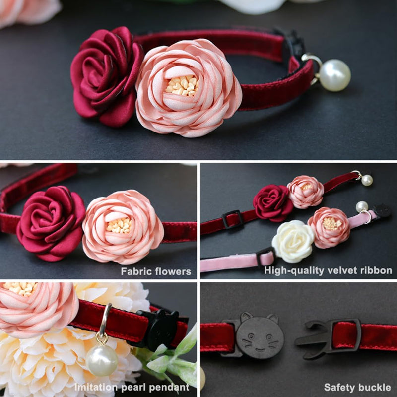 Pink Cat Collars for Girl Cats - Fancy Cat Collar Breakaway with Flowers Adjustable from 7.5" to 11.8" for Girl Kitten Puppy Small Cats Dogs (Pink) Pink - PawsPlanet Australia