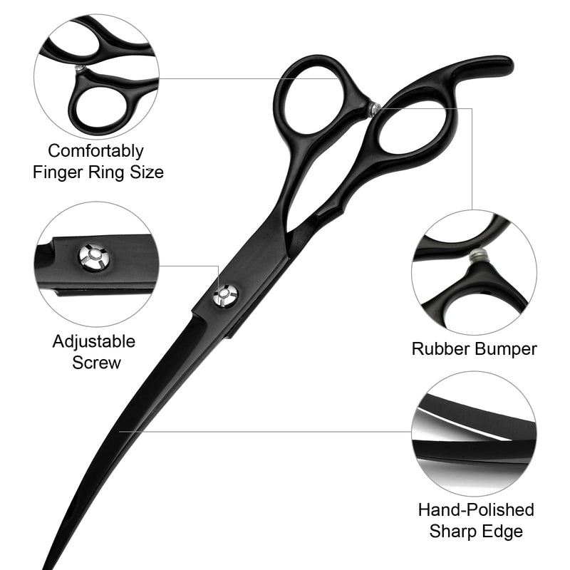 Professional Dog Grooming Scissors Set Stainless Steel Dog Grooming Kit - Thinning, Curved Scissors and Comb for Cat Pet (Black 5 in1) Black 5 in 1 - PawsPlanet Australia