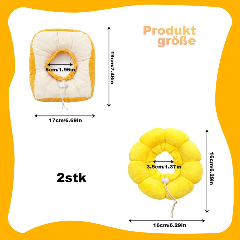 Cat Collar, Pack of 2 Sunflower and Toast Collar, Soft and Comfortable Collar for Cats and Small Dogs, Ideal After Surgery and for Photos