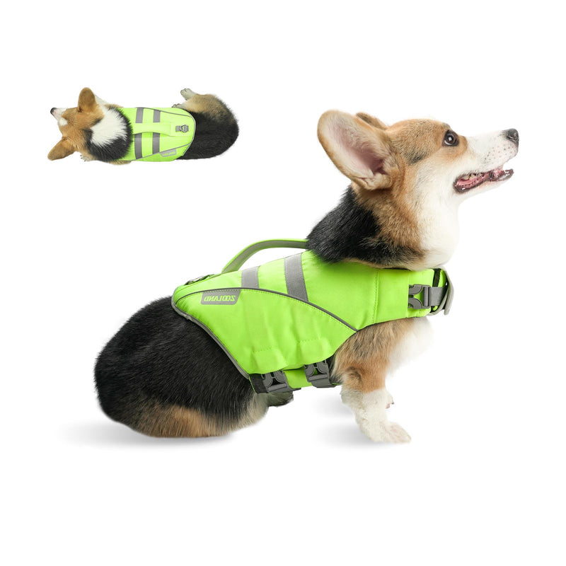 Zooland Dog Life Jacket with Reflective Stripes, Adjustable High Visibility Dog Life Vest Ripstop Dog Lifesaver Pet Life Preserver with High Flotation Swimsuit for Medium Dogs Large Light Green - PawsPlanet Australia