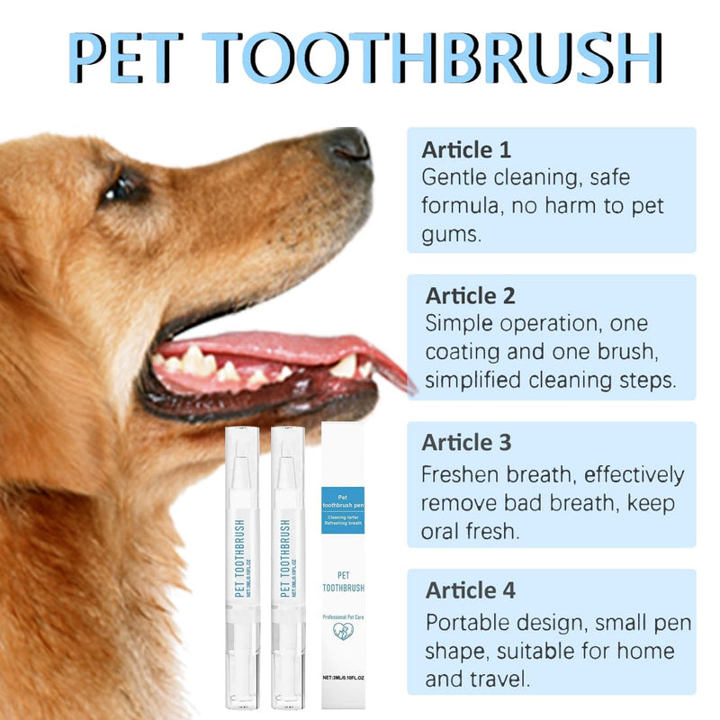 Pack of 2 Pet Toothbrush Pen, Stress Free Pet Tooth Cleaning Pen, Toothbrush Pen for Dogs Against Tartar & Plaque, Soft Bristles, Easy and Fast