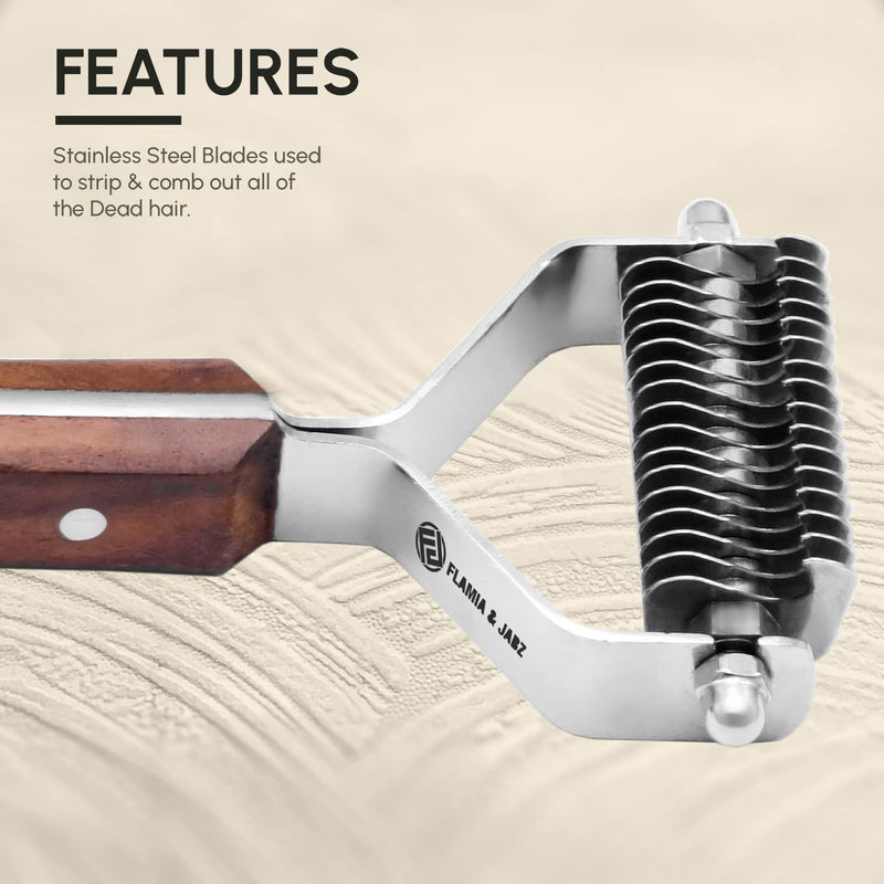Flamia & Jabz Undercoat Rake for Dogs & Cats, Dematting Grooming Stripper Tool (16 Blades) 16 Blades - PawsPlanet Australia