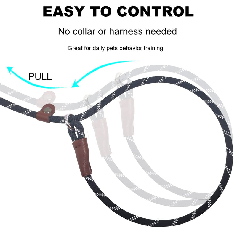 7 FT Slip Lead Dog Leash for Small Dogs, No Pull Puppy Training Lead, Lightweight Sturdy Pet Slip Rope Leash, Black 1/4'' x 7 FT - PawsPlanet Australia