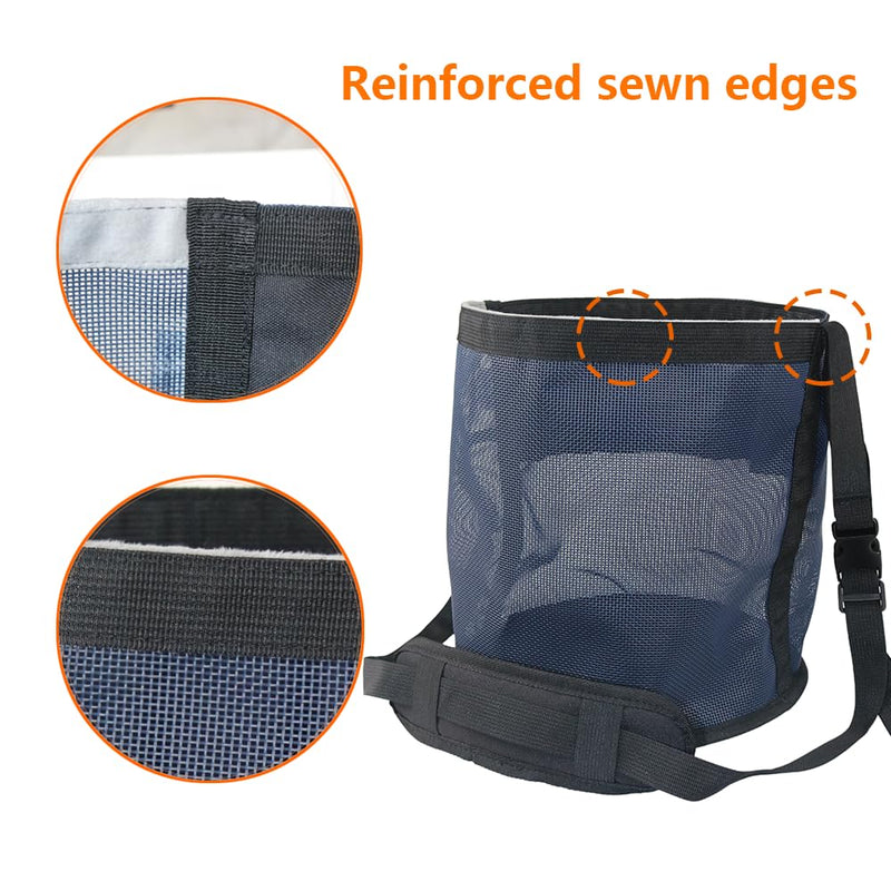 Horse Feed Bag - Heavy Duty Muzzle With Adjustable Strap, Comfort Neck Pad, Nose Pad and Double Waterproof Bottom Mesh - Pack of 2 (Darkblue) Darkblue