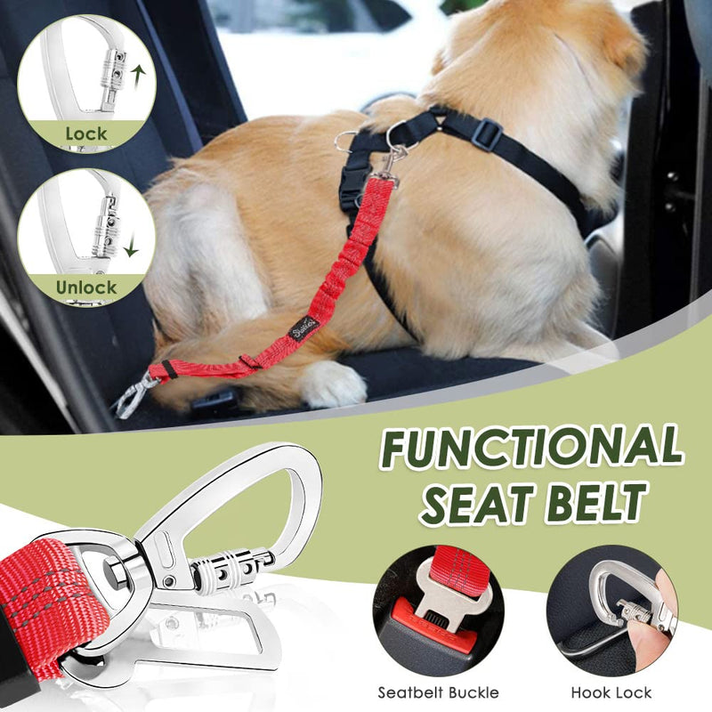 Nasjac Dog Car Harness with Seat Belts, Safety Adjustable Dog Seat Belts for Cars with Clip and Buckle, Breathable Mesh Pet Vest Harness Seatbelts with Secure Elastic Buffer for Travel Red S - PawsPlanet Australia