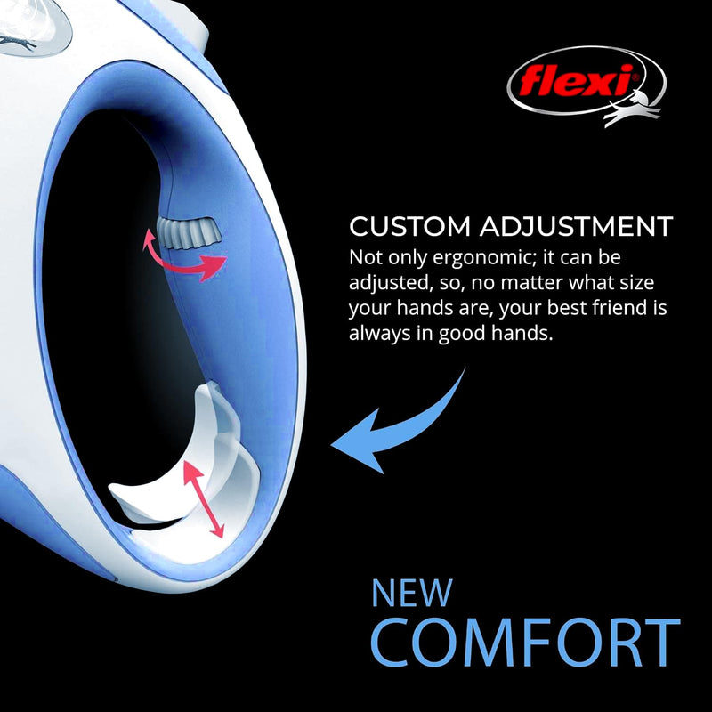 FLEXI New Comfort Tape Retractable Dog Leashes for Small Dogs Upto 33 lbs. – 16 ft., Blue | Tangle Free Pet Walking Leash with One-Handed Brake, Pause, Lock|German Quality Product Small - 16 Feet - PawsPlanet Australia