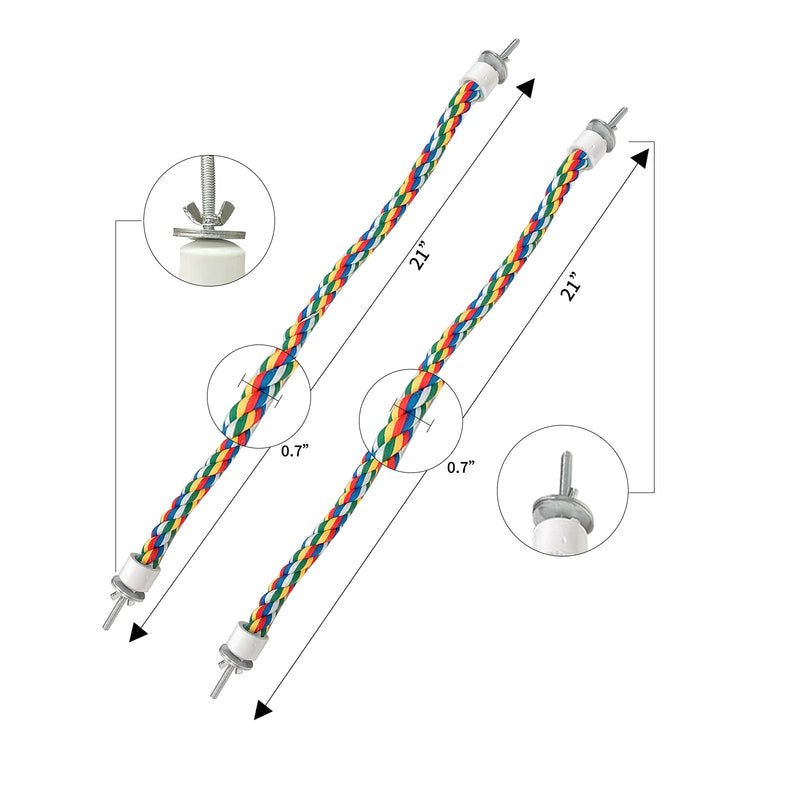 2PCS Bird Rope Perches, Colorful Cotton Parrot Toys Comfy Perch for Rope Bungee Bird Toy 21 Inch