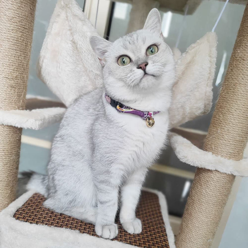 PetSoKoo Cat Collar with Kitty Face Bell. Cute Japan Chirimen Kitten Collar. Soft & Lightweight. Standard (6-13inch,16-32cm) Purple