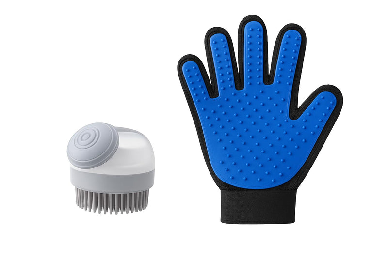 Pet Grooming Gloves Set - 2pc Gentle Silicone Dog Cat Grooming Brush Kit for Deshedding Bathing - Hair Removal Massage Scrubber for Short Long Hair Sensitive Skin
