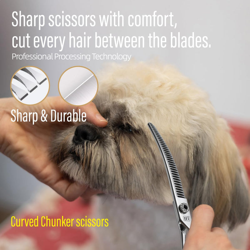 Dog Grooming Scissors: 7 inch Pet Curved Chunker Shears Made Of Japanese 440C Advanced Stainless Steel Professional Grooming Scissors for Dogs Cats and Other Pets - PawsPlanet Australia