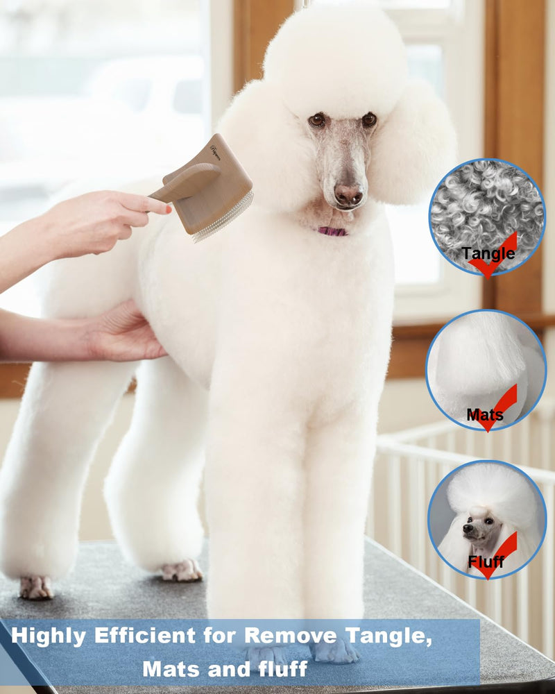 Dog Slicker Brush, Large Dog Brush, Professional Doodles Brush, for Poodles, Goldendoodles and Labradoodles, Easy to Remove Tangles, Mats and Fluff, 3.8''*3.2'' Head, 8'' Body, Large, Wood L - PawsPlanet Australia