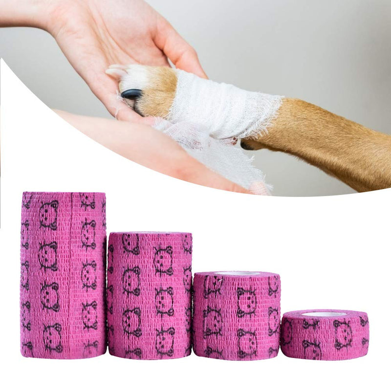 Haofy Dog Bandage, 4 Pieces, Cosmic Pet Bandage, Wrap Bandage, Soft, Self-Fixing, Breathable, Air Permeable, 5.9 x 5.9 cm, for Small Dogs, Hmostase, Green, Pink, Red, Yellow Rose Cat Face