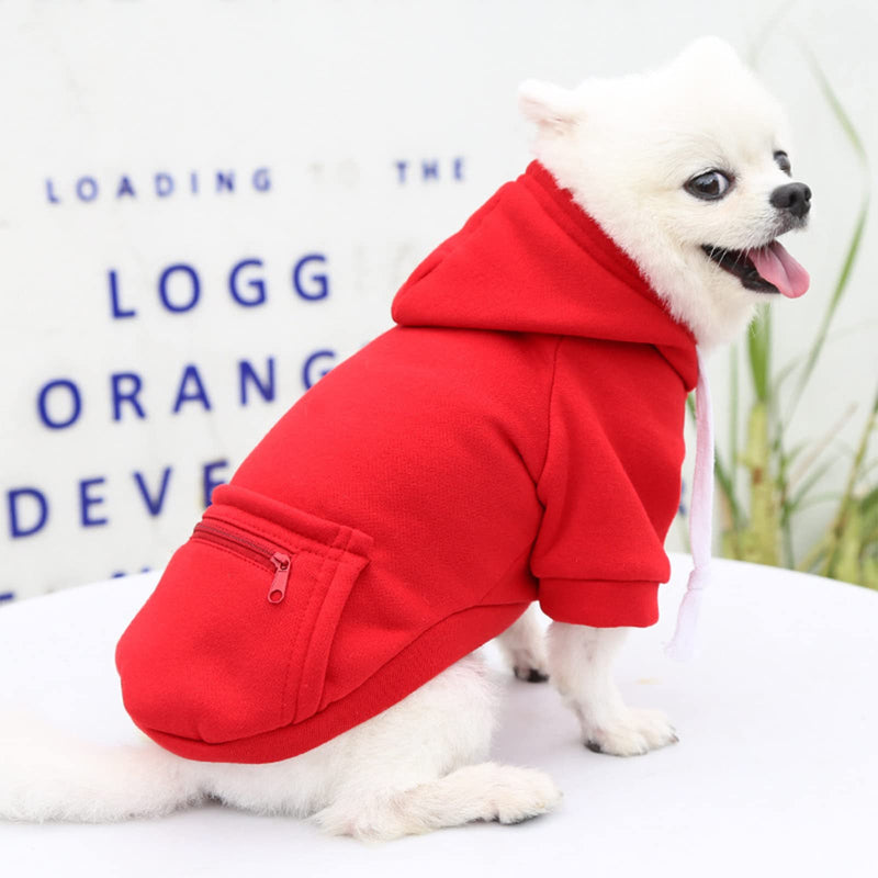 Small Dog Hoodie Cat Sweater Red Warm Soft Fleece Sweatshirts with Pocket Fall Winter Puppy Sweaters Cat Clothes for Cats Only Chihuahua Yorkies French Bulldog Outfits Pet Hooded Costume S(Fit 1-3 lbs)