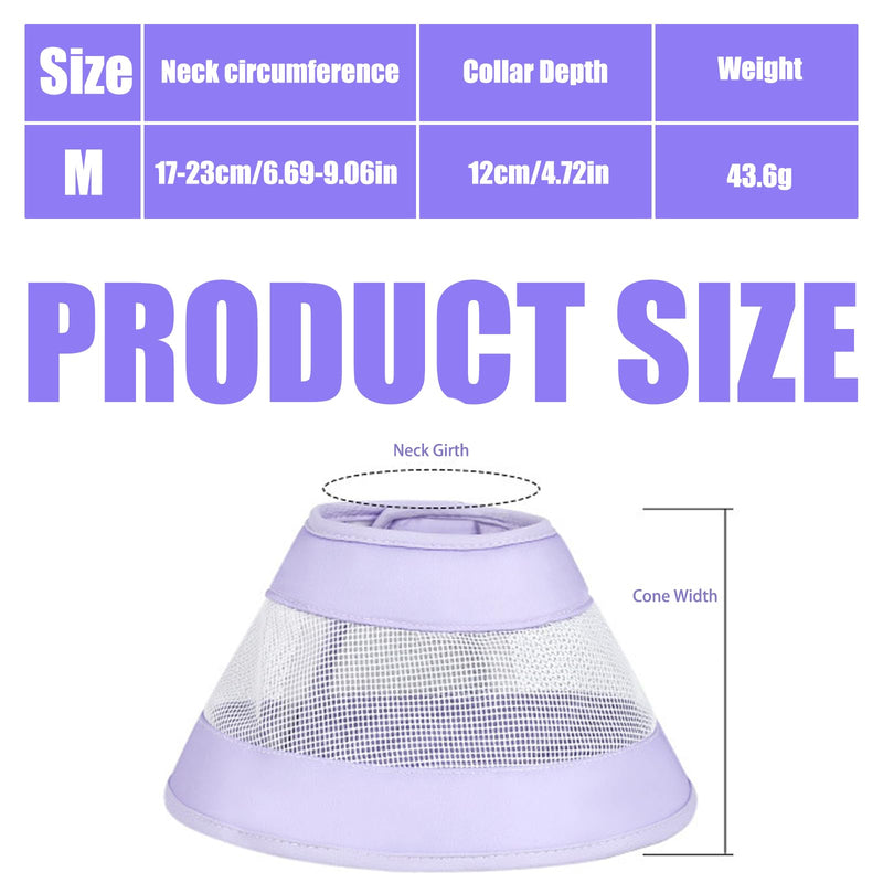 Cat Cone Collar Soft,Adjustable Breathable Cat Neck Cone After,Air Mesh Recovery Collar to Stop Licking, Purple (Size M: 17-23cm Neck)