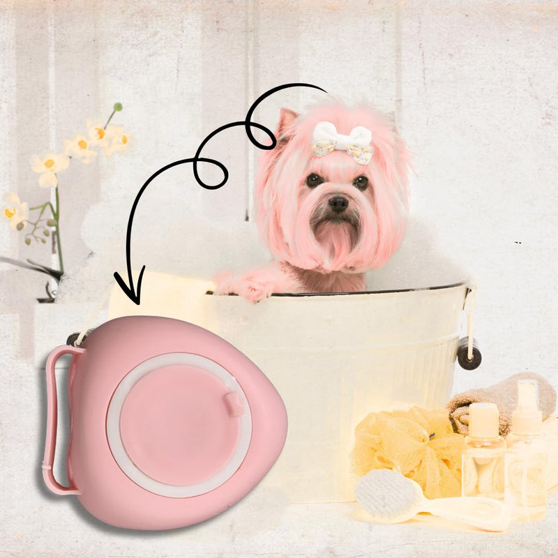 Dog & Cat Bath Brush with Built-In Shampoo Dispenser - 2-in-1 Silicone Pet Grooming Massage Brush for Anxiety Relief & Deep Cleaning - Luxury Spa Treatment (Pink) Pink