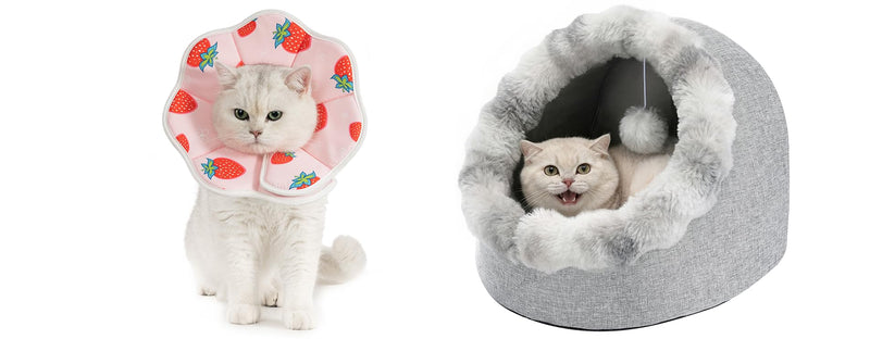 Avont Soft Cat Recovery Cone Collar Bundle with Cat Bed Cave for Indoor Cats