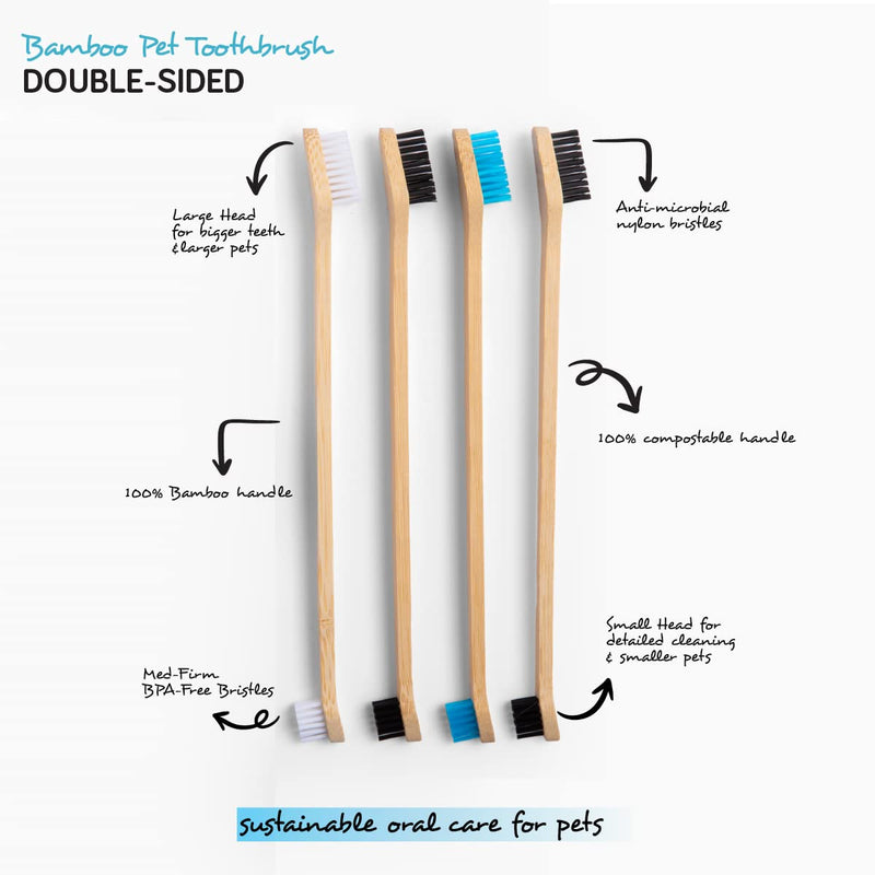 Mighty Mutt Bamboo Pet Toothbrush – Double-Sided Dog Toothbrush | Easy to Use for Dog Teeth Cleaning | Pet Friendly | Soft, Gentle Dog Tooth Brush for Any Size Breed – 4 Pack - PawsPlanet Australia