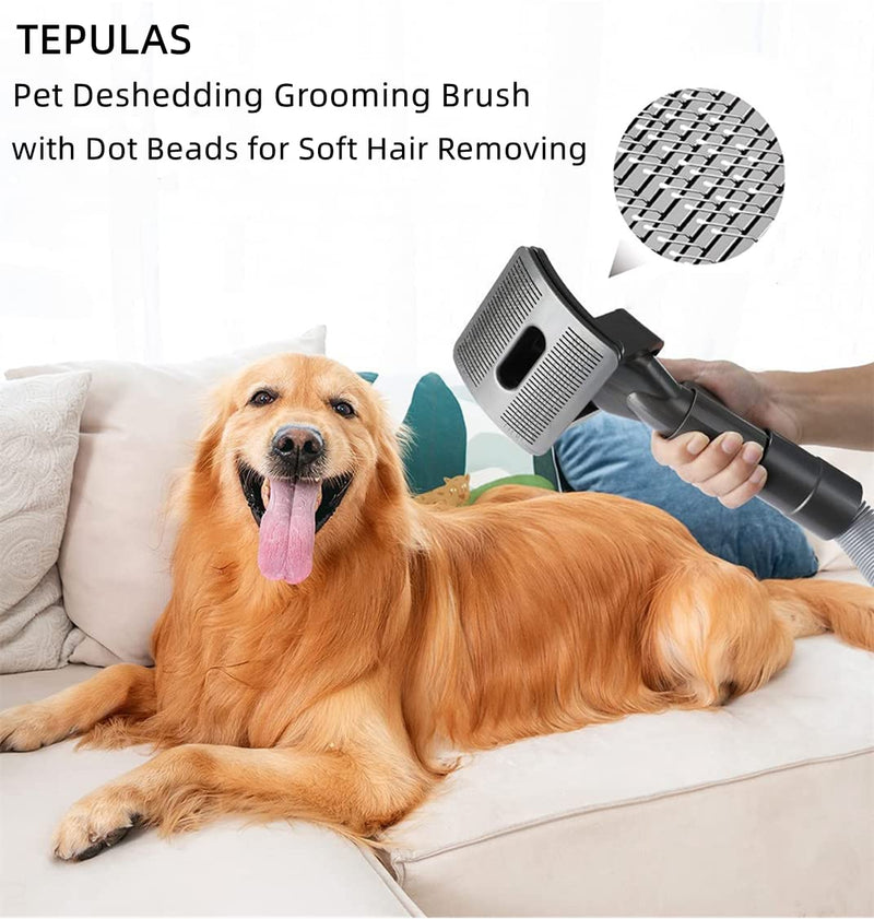 Set of 3 Groom Tool Pet Vacuum Attachment, TEPULAS Dog Vacuum Brush Compatible with Dys0n V15 V12 V11 V10 V8 V7 Vacuum Cleaners with Trigger Lock and Extended Vacuum Hose for Medium Large Cats Dogs