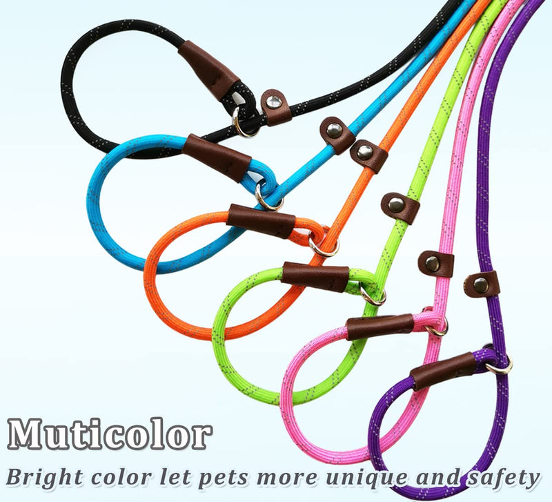 WYUZE 2 Pack 8 ft Slip Lead Dog Leash, Reflective No Pull Dog Training Lead, 1/3" Nylon Rope Slip Leash for Small Medium Dogs Purple+Green 8 Foot - PawsPlanet Australia