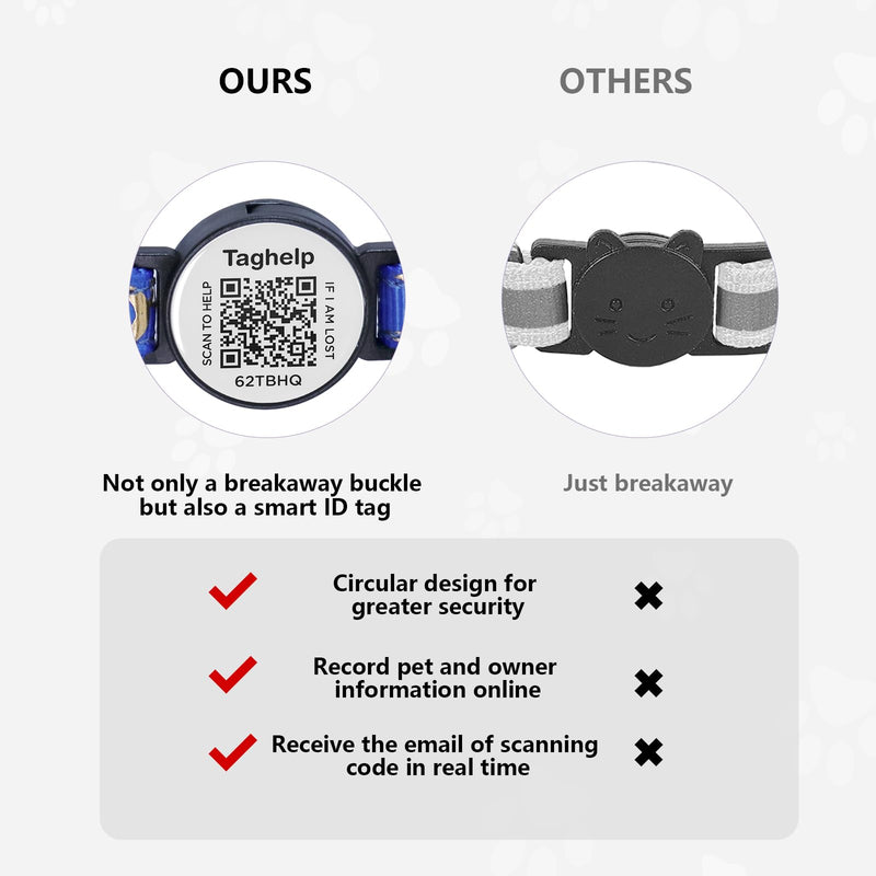 2PCS Breakaway Cat Collars with Moons Stars Cute Kitty Adjustable Safe Kitten Collars with Smart ID QR Code tag,Moon and Star Kitten Safety Collars for Boys & Girls(Black & Purple) Star & Moons - Black & Purple - PawsPlanet Australia