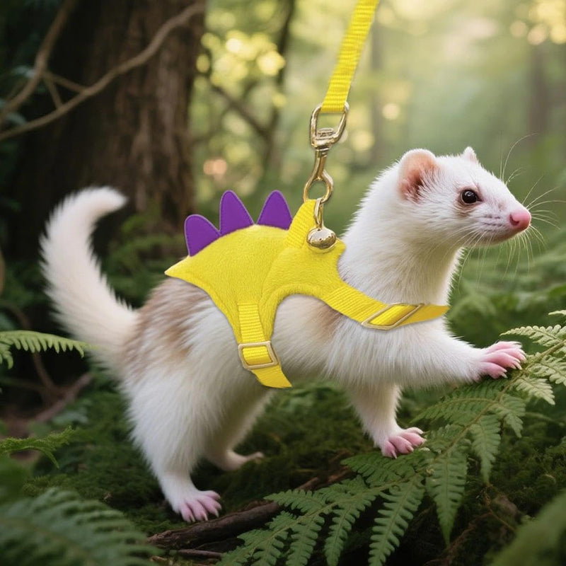 Yellow Dinosaur Hedgehog Leash and Harness Ferret Harness and Leash Set Hedgehog Accessories Adjustable Hamster Clothes Guinea Pig Outfits for Training Playing - PawsPlanet Australia