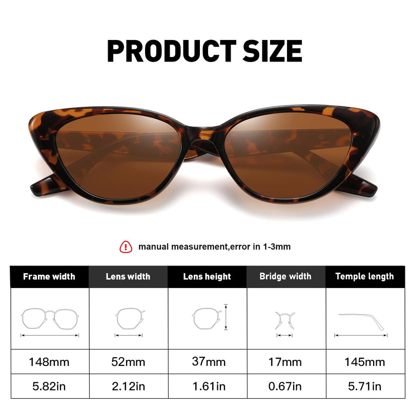 Retro Vintage Narrow Cat Eye Sunglasses for Women 90s Small Chic Trendy Sunnies UV400 Party Driving FZN7514 Tortoise / Brown - PawsPlanet Australia