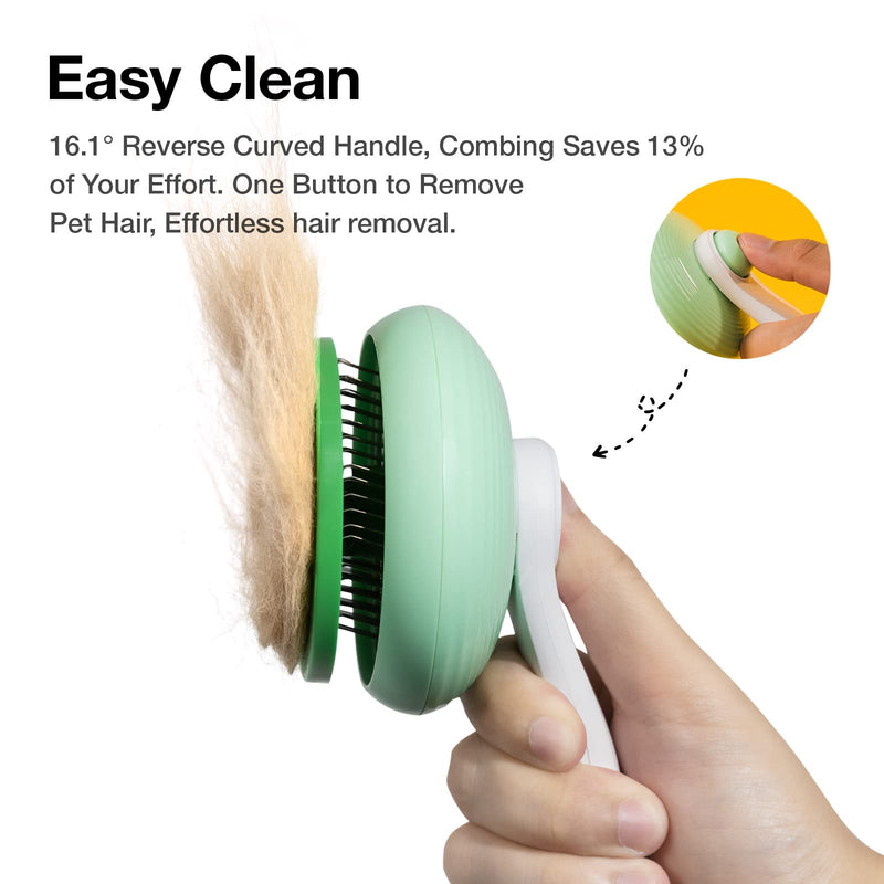 Self-Cleaning Cat Brush for Shedding & Pet Grooming - Effortlessly Removes Tangles, Loose Undercoat, and Mats for Cats & Dogs (Green) Green