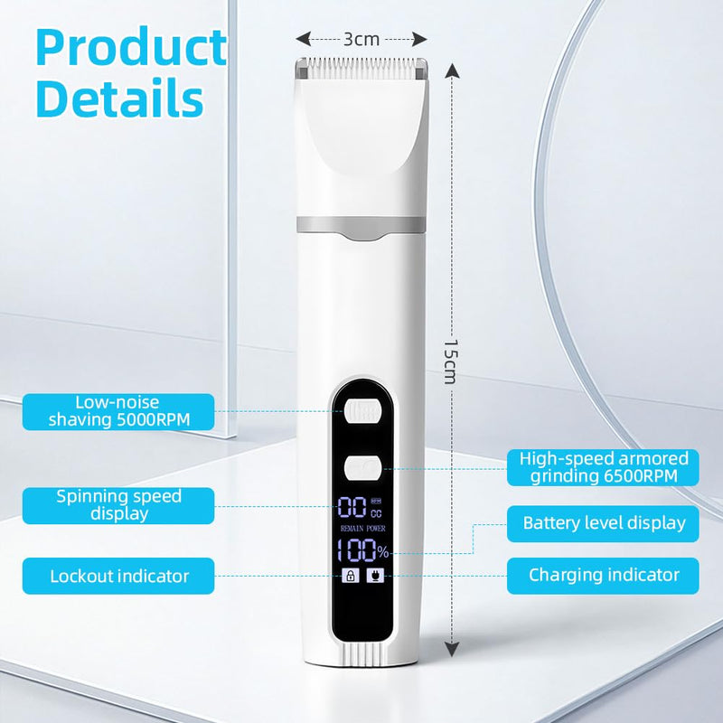 4-in-1 Pet Grooming Kit, Cat Grooming Clippers Kit, Paw Trimmer for Dogs with Pet Shaver Trimmer Nail Grinder, Pet Clipper Hair Trimmers, 4 Guide Combs,USB-C Charging&LED Display, 2 Speed Modes - PawsPlanet Australia