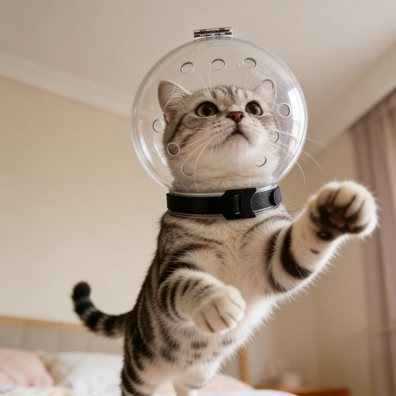 Alipis cat headgear made of ABS with decorative collar and adhesive white. Creative design for safe outdoor head protection for cats. Random style.