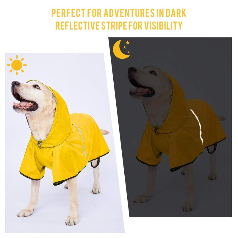 Dog Raincoat with Adjustable Belly Strap and Leash Hole - Hoodie with Reflective Strip - Waterproof Slicker Lightweight Breathable Rain Poncho Jacket for Medium Large Dogs - Easy to Wear, Yellow 4XL 4XL (Back: 24")