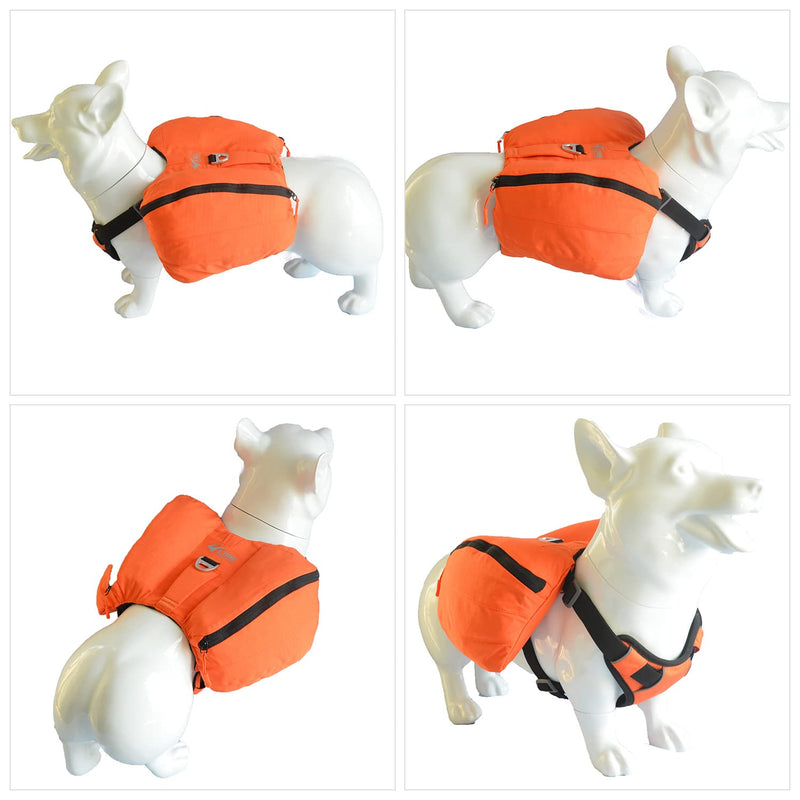 Dog Backpack for Hiking, Multifunctional Dog Day Pack Zippered Travel Dog Saddle Bag Outdoor Hiking Backpack with 2 Capacious Side Pockets for Small Medium Large Dogs Orange XS XS (chest 18-23 inch) - PawsPlanet Australia