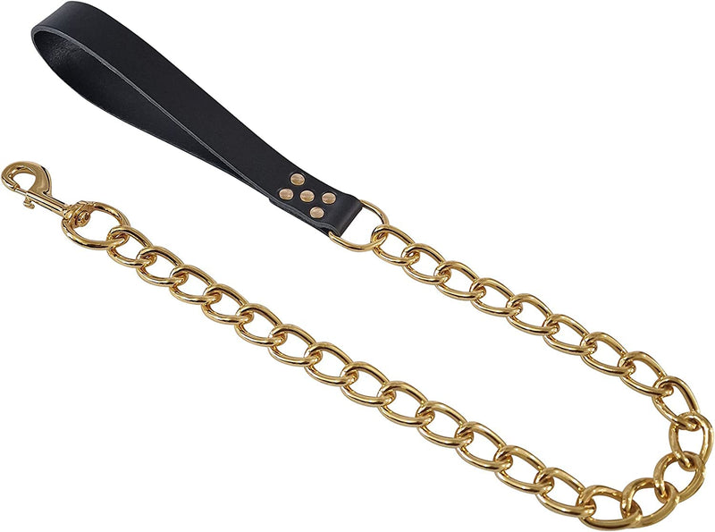 Heavy Duty Dog Chain Lead Chew Proof Leash GOLD Metal with Leather Handle for Large and Extra Large Dog up to 80kg (Baby Pink) Baby Pink