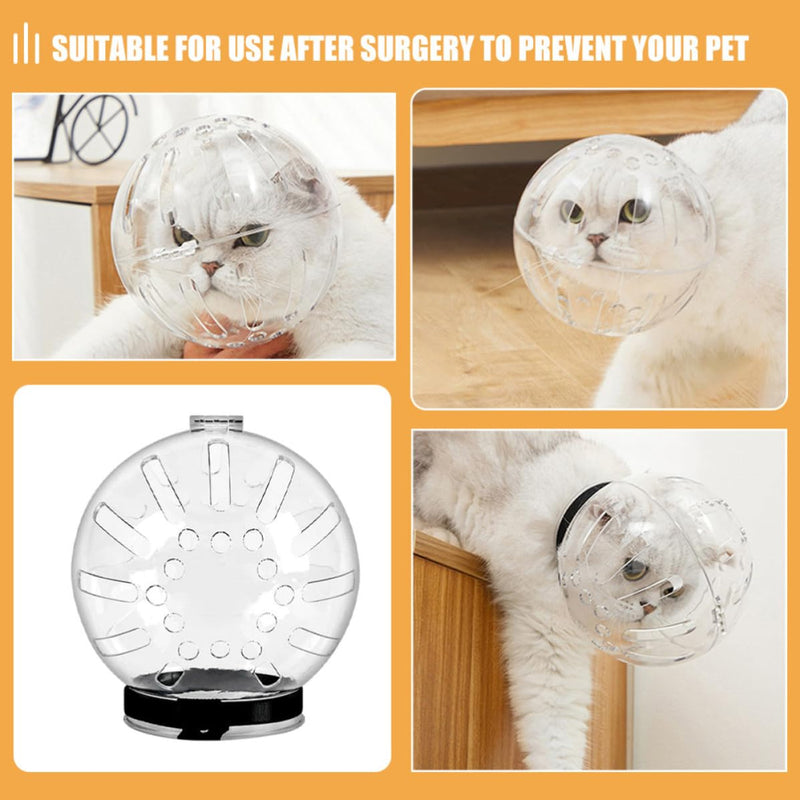 POPETPOP Transparent ABS Cat Helmet with Breathable Design and Anti-Bite Function Protects Cats After Surgery Fits Neck Circumference 27-31cm