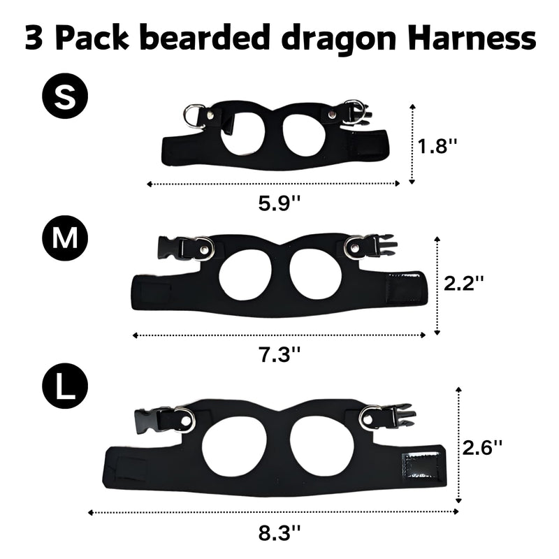 3 Pack Bearded Dragon Harness and Leash Set - Adjustable Soft Leather Lizard Harness with Retractable Leash Small Animal Traction Rope Walking Vest Accessories for Reptile Squirrel Rat (Black) Black - PawsPlanet Australia