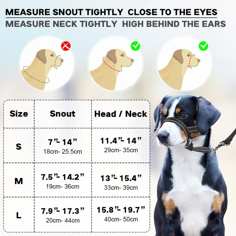 Dog Head collar - Adjustable Dog Head Halter No Pull Dog Harness - Soft Padded Headcollar with Safety Reflective Strap - Effective Dog Training Tools for Easier Walks (Medium, Black) Medium (Snout 7.5"-14.2") - PawsPlanet Australia