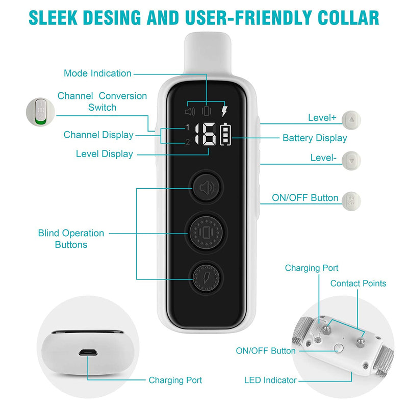 Bousnic Shock Collar for Dogs - Waterproof Rechargeable Dog Electric Training Collar with Remote for Small Medium Large Dogs with Beep, Vibration, Safe Shock Modes (8-120 Lbs) (Grey) Grey - PawsPlanet Australia