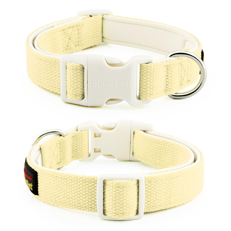 Plutus Pet Cotton Dog Collar, Heavy Duty Collar with Soft Padding, Adjustable and Comfortable for Small Medium and Large Dogs, Light Yellow, S - PawsPlanet Australia