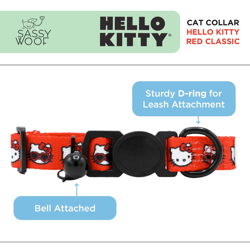 Sassy Woof Cat Collar Hello Kitty® Red Classic - S, Adjustable, Durable, Comfortable, Patented Design and Stylish Pet Accessories for Small Cats - PawsPlanet Australia