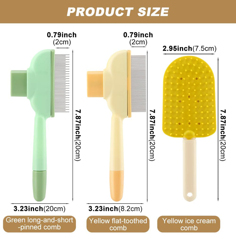 Pet Hair Removal Comb Flea Comb, 3 Pcs Long & Short Stainless Steel Teeth Deshedding Brush, Grooming Pet Hair, Cat Combs for Indoor Cats, Removal Tools - PawsPlanet Australia