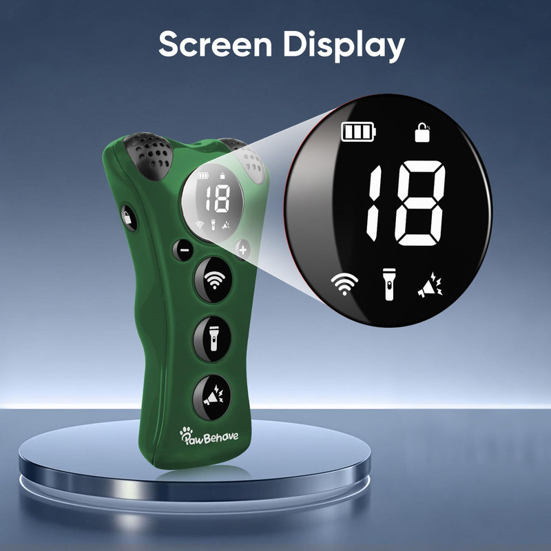 PawBehave Adjustable Ultrasonic Dog Trainer–World's First Variable Frequency Pet Behavior Corrector with 10 Level Ultra Sound, 18 Dog Whistles, Anti-Bark Flashlight, Safe and Humane Deterrent (Green)