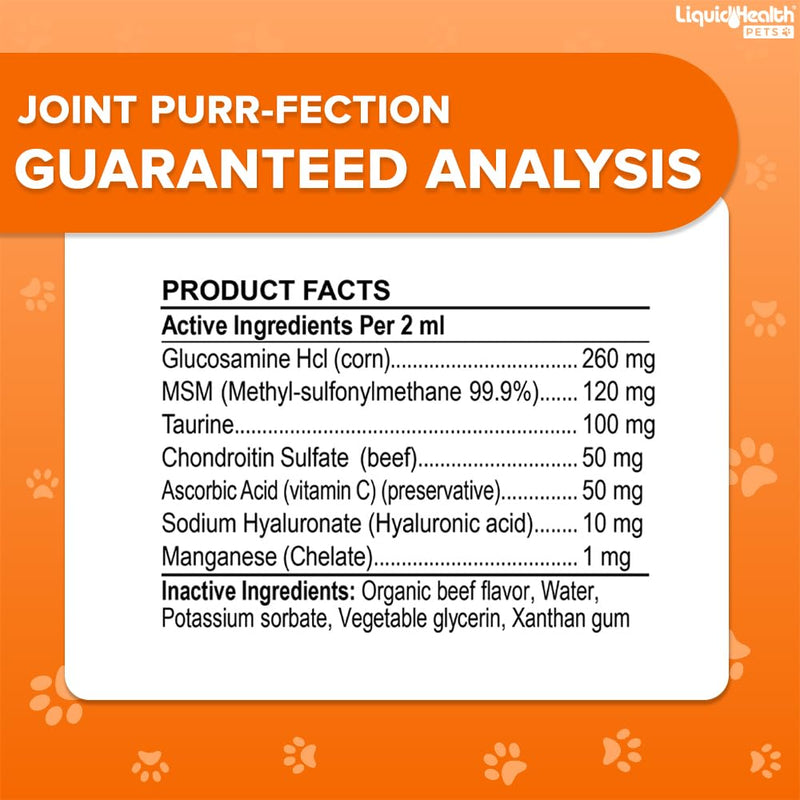 LIQUIDHEALTH 2.3 Oz Liquid Cat Glucosamine Joint Purr-Fection - Hip and Joint Support, Chondroitin Feline Droppers - Senior Older Cats, Kittens 2.03 Fl Oz (Pack of 1)