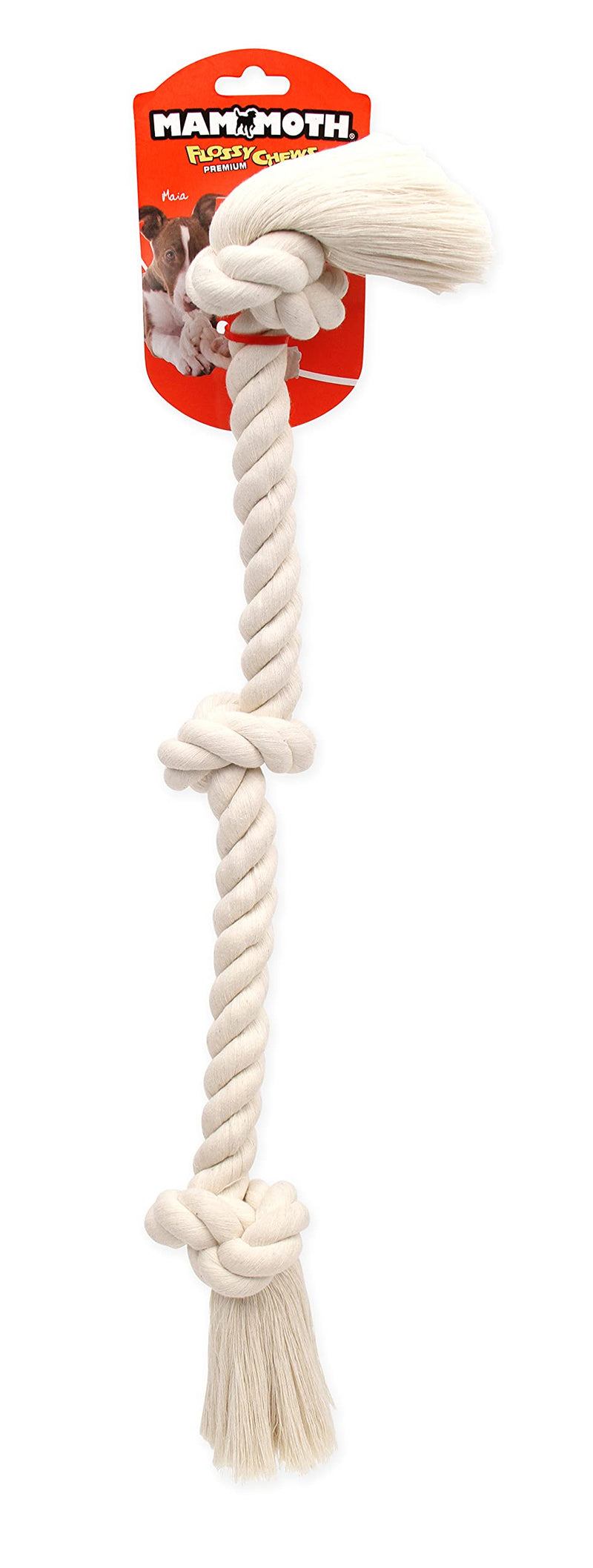 Mammoth Flossy Chews 100 Percent Natural Cotton Rope Dog Toys - Premium White Knot Dog Rope Toy - Interactive Dog Tug Toy - Tug Dog Chew Toy for Medium to Large Dogs - Large 25" Large 25" 3 Knot Rope Tug - PawsPlanet Australia
